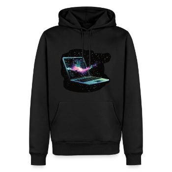 Laptop in Space - IT - Nerd - Männer Premium Bio Hoodie - Schwarz - Vorne - Nico (187cm)