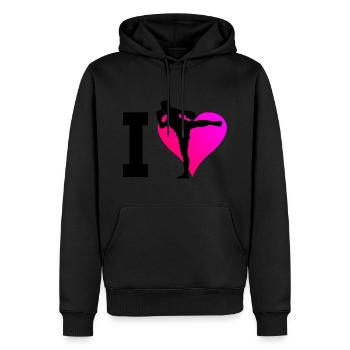 Boxeur thaïlandais Boxe thaïlandaise Hommes Boxe thaïlandaise Femmes - Sweat à capuche Premium bio Homme - noir - Devant - Nico (187cm)