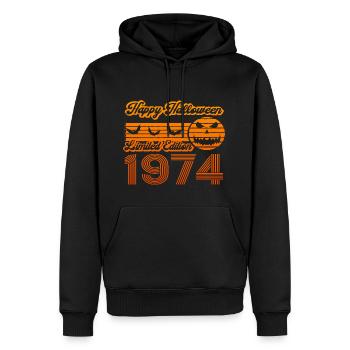 Kürbis Halloween Geburtstag Baujahr 1974 Vintage - Männer Premium Bio Hoodie - Schwarz - Vorne - Nico (187cm)