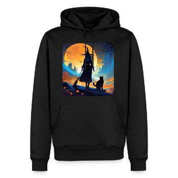Sorcière au chat noir et pleine lune - Sweat à capuche Premium bio Homme - noir - Devant - Nico (187cm)