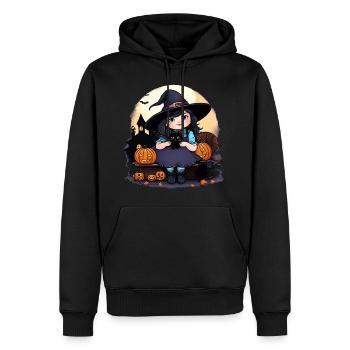 Petite sorcière mignonne avec chat noir - Sweat à capuche Premium bio Homme - noir - Devant - Nico (187cm)