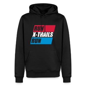 LIFESTYLE. Run-X-Trails-Run. - Männer Premium Bio Hoodie - Schwarz - Vorne - Nico (187cm)