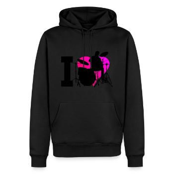Percussionniste batteur masculin - Sweat à capuche Premium bio Homme - noir - Devant - Nico (187cm)