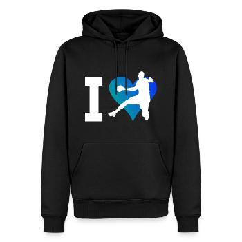Joueurs de handball Joueurs de handball Jeux de handball - Sweat à capuche Premium bio Homme - noir - Devant - Nico (187cm)