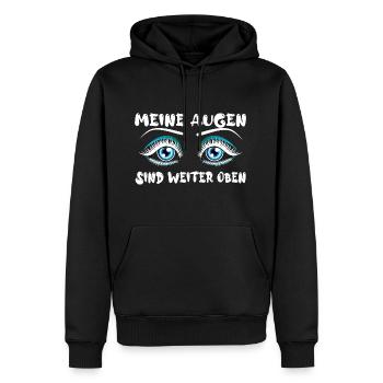 Schau mir in die Augen - Die sind weiter oben - Männer Premium Bio Hoodie - Schwarz - Vorne - Nico (187cm)