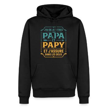 Deux Papa J'Ai et Papy Titres Grand Père - Sweat à capuche Premium bio Homme - noir - Devant - Nico (187cm)
