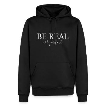 Soyez réel pas parfait - Sweat à capuche Premium bio Homme - noir - Devant - Nico (187cm)