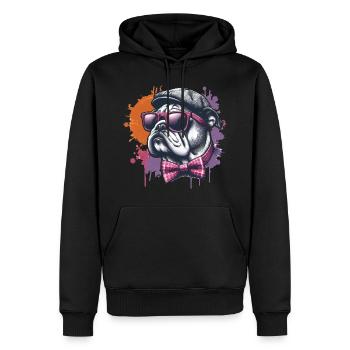 Bouledogue portant un chapeau de grand-père - Sweat à capuche Premium bio Homme - noir - Devant - Nico (187cm)