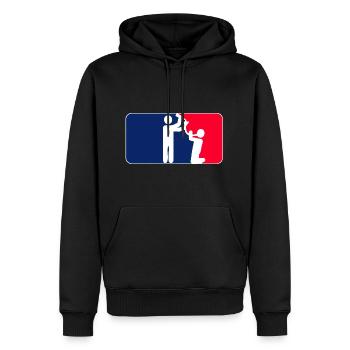 Trichter - Männer Premium Bio Hoodie - Schwarz - Vorne - Nico (187cm)