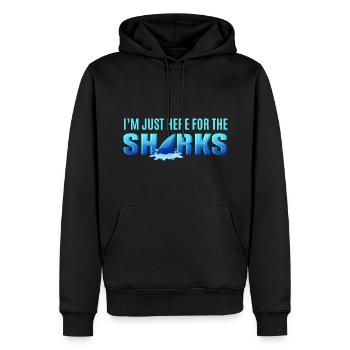 Ich bin nur wegen der Haie hier. Kinder Mädchen Ju - Männer Premium Bio Hoodie - Schwarz - Vorne - Nico (187cm)