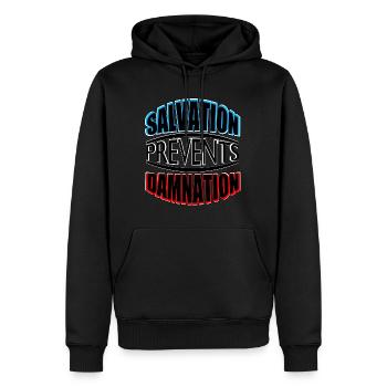 Salvation Prevents Damnation - Men’s Premium Organic Hoodie - black - Front - Nico (187cm)