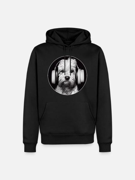 Hund DJ Kopfhörer - Männer Premium Bio Hoodie - Schwarz