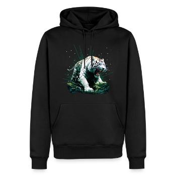 Tigre rugissant blanc en colère dans la jungle - Sweat à capuche Premium bio Homme - noir - Devant - Nico (187cm)