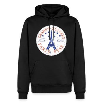Paris Star Iconic Champs-Elysées Elegancee - Sweat à capuche Premium bio Homme - noir - Devant - Nico (187cm)
