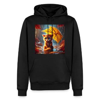 Traurige Katze im Regen im Herbst - Männer Premium Bio Hoodie - Schwarz - Vorne - Nico (187cm)