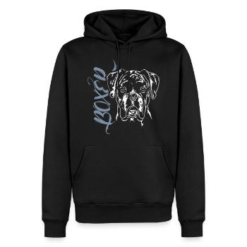 BOXER Portrait - Männer Premium Bio Hoodie - Schwarz - Vorne - Nico (187cm)