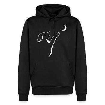 Chien regarde la lune - Sweat à capuche Premium bio Homme - noir - Devant - Nico (187cm)