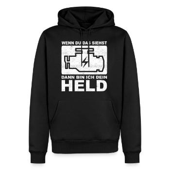 Dieses Symbol macht mich zum Helden - Männer Premium Bio Hoodie - Schwarz - Vorne - Nico (187cm)