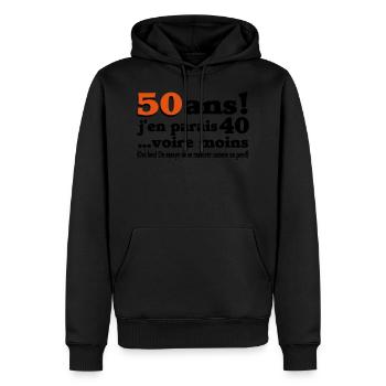 50 ans motif anniversaire,humour,design drole - Sweat à capuche Premium bio Homme - noir - Devant - Nico (187cm)