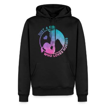 Juste une fille qui aime les chevaux - Sweat à capuche Premium bio Homme - noir - Devant - Nico (187cm)
