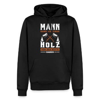 Mann Kann Nie Genug Holz Vor Der Hütte Haben - Männer Premium Bio Hoodie - Schwarz - Vorne - Nico (187cm)
