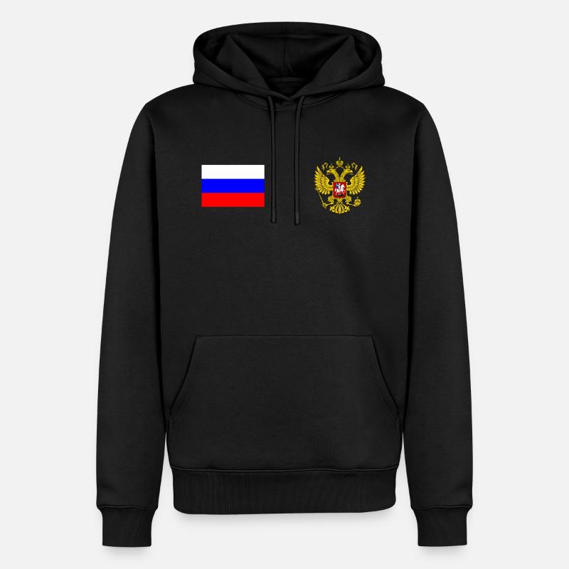 Russie Russie armoiries Drapeau russe double aigle - Sweat à capuche Premium bio Homme - noir