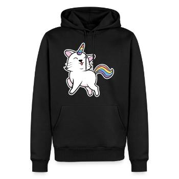 Kawaii Caticorn - chat licorne - Sweat à capuche Premium bio Homme - noir - Devant - Nico (187cm)