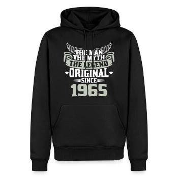 Anniversaire 1965 55e anniversaire légende 55 ans - Sweat à capuche Premium bio Homme - noir - Devant - Nico (187cm)