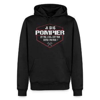 Pompier - Humour - Cadeau - Super Pouvoir - - Sweat à capuche Premium bio Homme - noir - Devant - Nico (187cm)