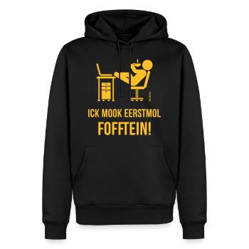 Ick Mook Eerstmol Fofftein! (Low German / Platt) - Men’s Premium Organic Hoodie - black - Front - Nico (187cm)