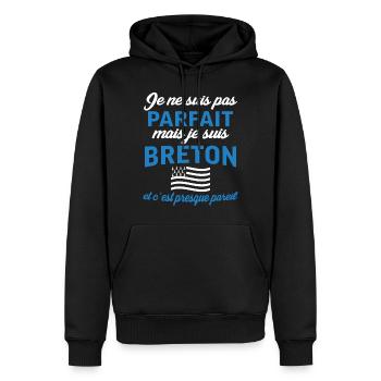 Je ne suis pas parfait mais je suis Breton - Sweat à capuche Premium bio Homme - noir - Devant - Nico (187cm)