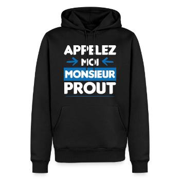 cadeau drôle monsieur prout - Sweat à capuche Premium bio Homme - noir - Devant - Nico (187cm)