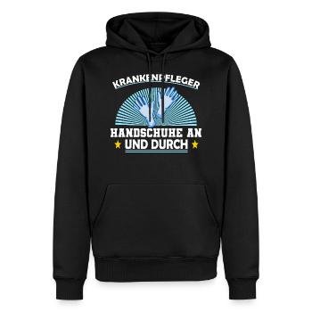Krankenpflege Pfleger Outfit Handschuhe an - Männer Premium Bio Hoodie - Schwarz - Vorne - Nico (187cm)