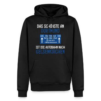 Gelsenkirchen Autobahn Schalker Spruch - Männer Premium Bio Hoodie - Schwarz - Vorne - Nico (187cm)