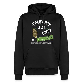 J’peux pas j’ai les morilles qui m’appellent - Sweat à capuche Premium bio Homme - noir - Devant - Nico (187cm)