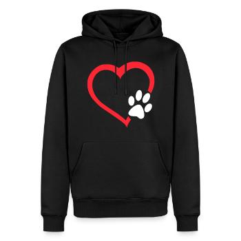 Rotes Herz mit weißer Hundepfote. Hund # - Männer Premium Bio Hoodie - Schwarz - Vorne - Nico (187cm)