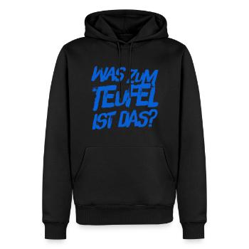 was zum Teufel ist das - Männer Premium Bio Hoodie - Schwarz - Vorne - Nico (187cm)