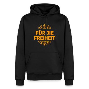 ich will mehr Freiheit - Männer Premium Bio Hoodie - Schwarz - Vorne - Nico (187cm)
