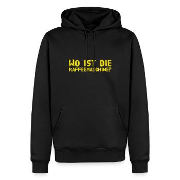Où se trouve la machine à café ? - Sweat à capuche Premium bio Homme - noir - Devant - Nico (187cm)