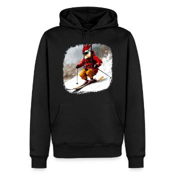 Hühner Ski / Skifahrer Huhn - Männer Premium Bio Hoodie - Schwarz - Vorne - Nico (187cm)