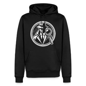 Detective Design – À la recherche d’indices à la loupe - Sweat à capuche Premium bio Homme - noir - Devant - Nico (187cm)
