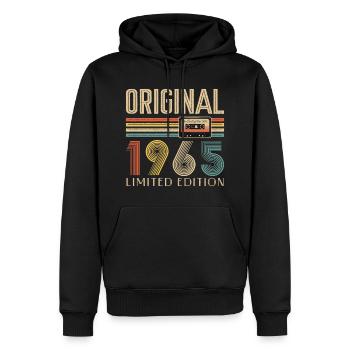60e anniversaire 60 ans original 1965 - Sweat à capuche Premium bio Homme - noir - Devant - Nico (187cm)
