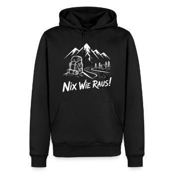 Allons partir à l’aventure de randonnée en montagne - Sweat à capuche Premium bio Homme - noir - Devant - Nico (187cm)