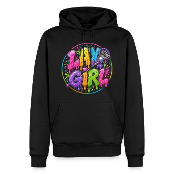 Lax Girl: Neon Style Lacrosse - Men’s Premium Organic Hoodie - black - Front - Nico (187cm)