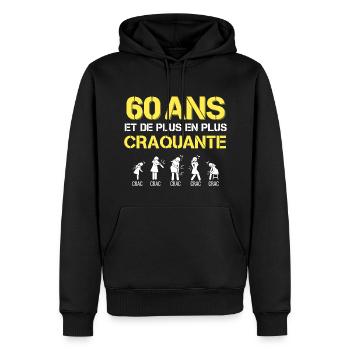 60 ans Cadeau Femme Drole - Sweat à capuche Premium bio Homme - noir - Devant - Nico (187cm)