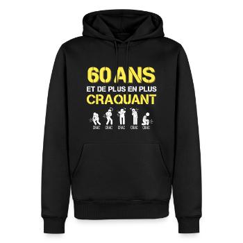 Cadeau Homme Humour Anniversaire 60 ans - Sweat à capuche Premium bio Homme - noir - Devant - Nico (187cm)
