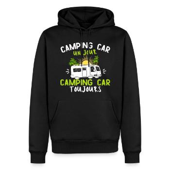 Humour camping car -toujours- Cadeau marrant - Sweat à capuche Premium bio Homme - noir - Devant - Nico (187cm)