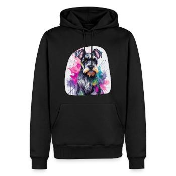 Chien Schnauzer miniature mignon coloré à l’aquarelle - Sweat à capuche Premium bio Homme - noir - Devant - Nico (187cm)