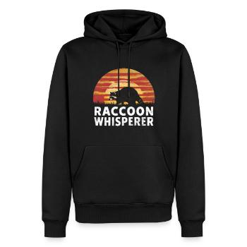 Raton laveur chuchotant à l’oreille - Sweat à capuche Premium bio Homme - noir - Devant - Nico (187cm)