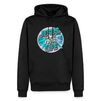 Jesus – Der Weg, die Wahrheit und das Leben - Männer Premium Bio Hoodie - Schwarz - Vorne - Nico (187cm)
